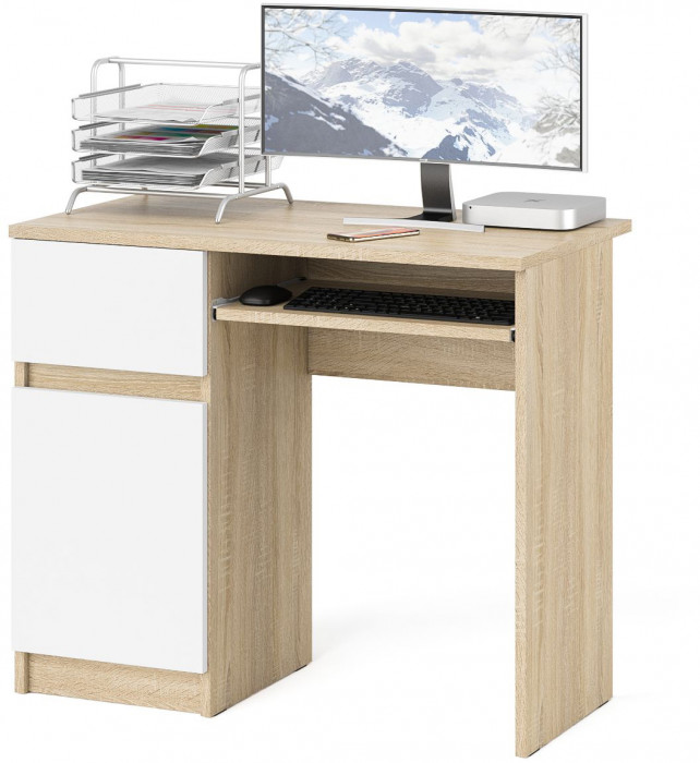 Мори компьютерный стол МС-1 левый, дуб сонома/белый