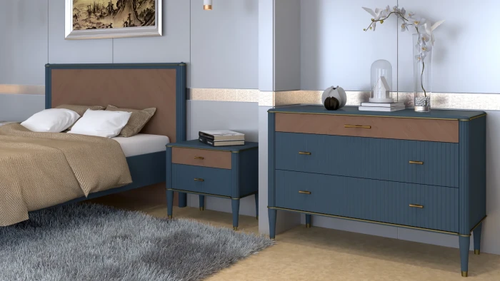 Модульная спальня "Тиволи" из массива дуба - Серый антрацит (лак)