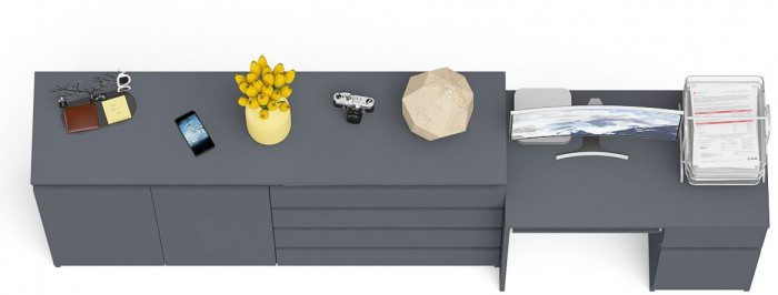 Мори Стол компьютерный МС-1 правый + Комод МК1600.1, цвет графит, ШхГхВ 250,4х50х94 см., выдвижной ящик справа, НЕ универсальная сборка