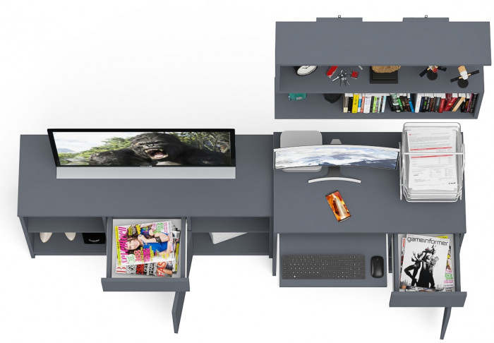 Мори Стол компьютерный МС-1 правый + Тумба МТВ1204.1 + Полка 900, цвет графит, ШхГхВ 210,4х50х209,6 см., НЕ универсальная сборка