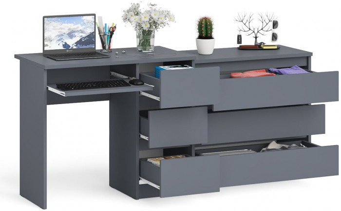 Мори Стол компьютерный МС-6 правый + Комод МК800.1, цвет графит, ШхГхВ 170,4х50х76,6 см., выдвижные ящики справа, НЕ универсальная сборка