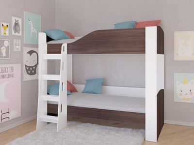 Кровать двухъярусная АСТРА 2 Белый/Дуб Шамони без ящика