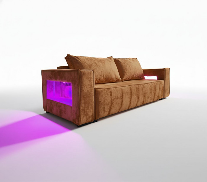 Диван-кровать Лофт Люкс Плюш с подсветкой, еврокнижка, пружинный блок, 140х195, коричневый