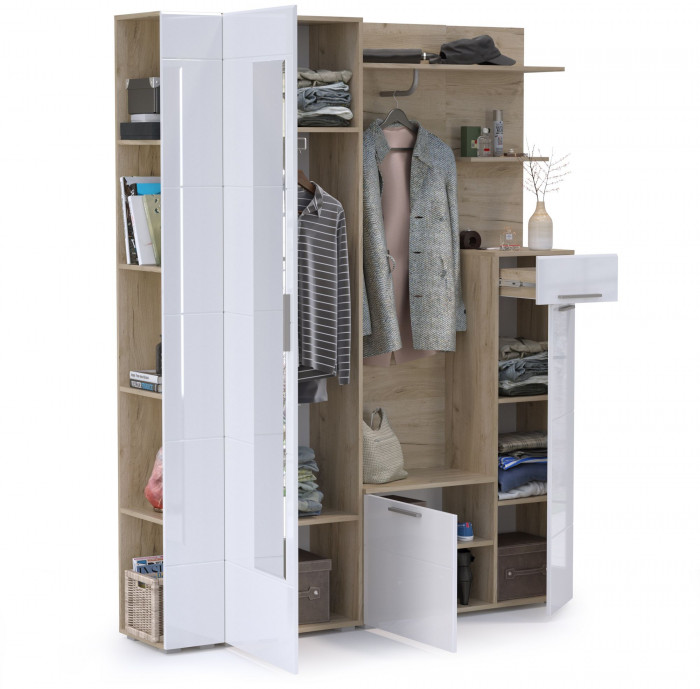 Лайн Прихожая № 08, дуб крафт серый/фасады МДФ белый глянец