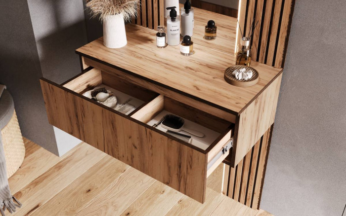 Тумба с зеркалом со шкафом 2-х ств.(800) Норд, Дуб крафт (Кромка ВЕНГЕ)