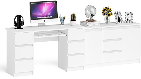 Мори компьютерный стол МС-2 + Комод МК1200.3, белый