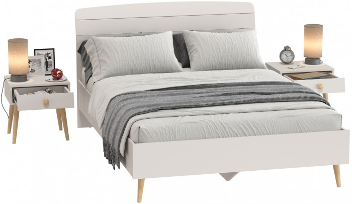 Афина Спальня Кровать 1400 + Две тумбы, кашемир серый