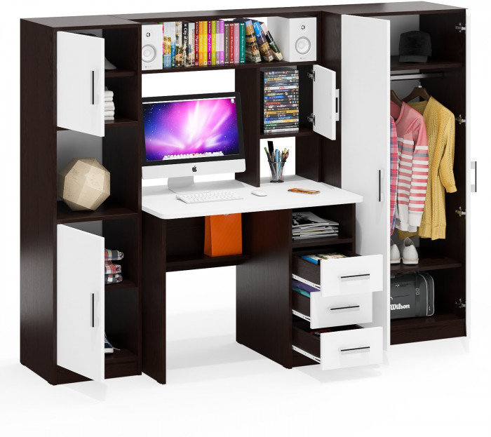 компьютерный стол С-МД-СК9+Пенал С-МД-СК9П+Шкаф С-МД-СК9Ш, венге/белый шагрень