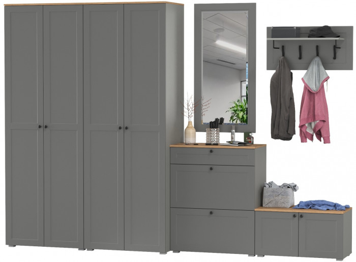 Остин Прихожая 48, цвет серый графит/дуб крафт золотой, ШхГхВ 320х54,3х229,6 см., универсальная сборка