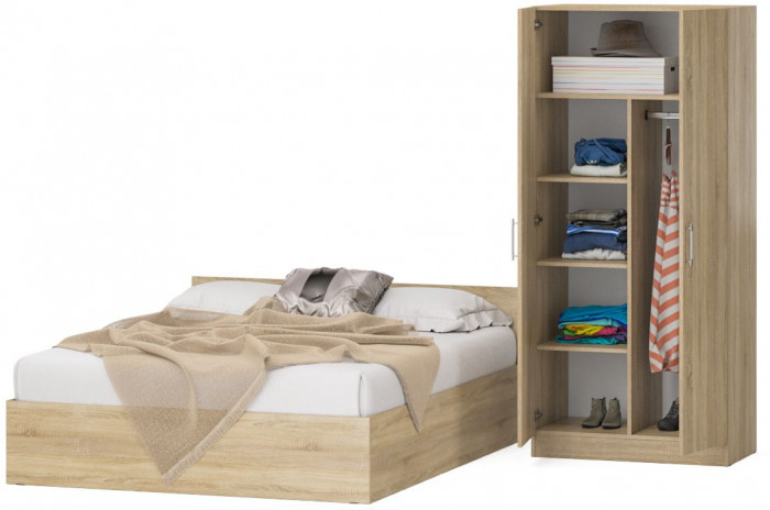 Кровать 1600 + Шкаф 2-х створчатый Стандарт, дуб сонома