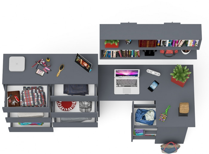 Мори компьютерный стол МС-16 правый + Комод МК1200.10 + Полка 1200, графит