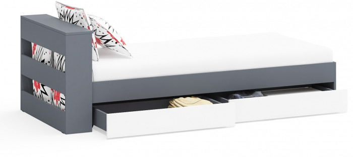 Ксения Кровать с ящиками 0900, графит/белый