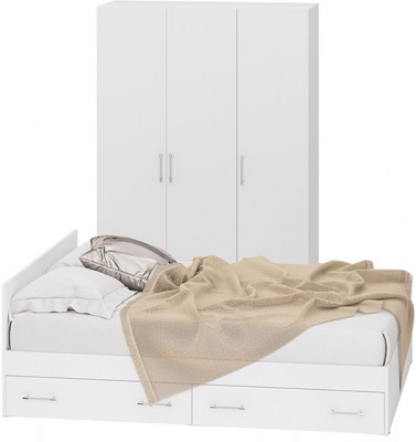 Спальня Стандарт 1-1600Я, цвет белый, ШхГхВ 163,5х203,5х70 + 135х52х200 см., сп.м. 1600х2000 мм., без матраса, основание есть