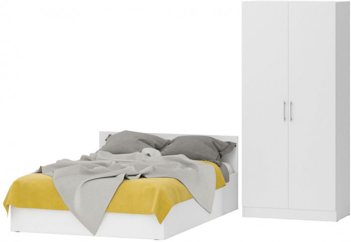 Кровать с ящиками 1400 + Шкаф 2-х створчатый Стандарт, цвет белый, ШхГхВ 143,5х203,5х70 + 90х52х200 см., сп.м. 1400х2000 мм., б/м, основание есть