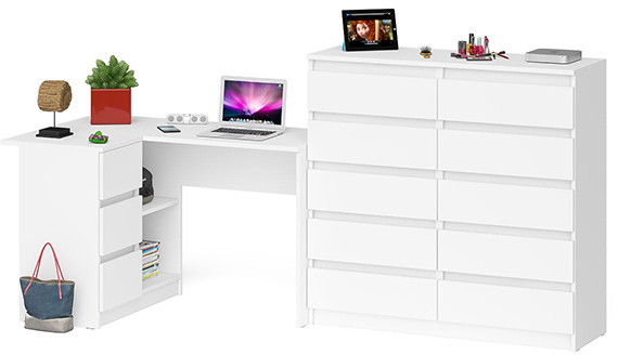 Мори компьютерный стол МС-16 левый + Комод МК1200.10, белый