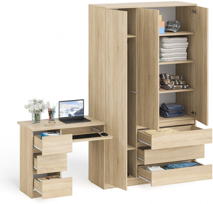 Мори компьютерный стол МС-6 левый + Шкаф МШ1200.1, дуб сонома