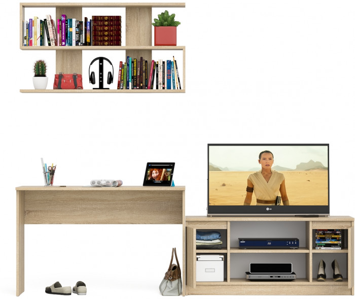 Мори Стол письменный МСП1200.1 + Тумба МТВ1200.1 + Полка 1200, цвет дуб сонома, ШхГхВ 240,8х50х209,6 см., универсальная сборка