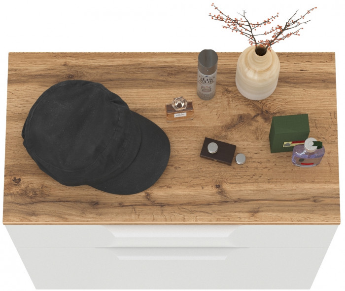 Октава 16.127 Тумба для обуви, цвет белый шагрень/дуб крафт золотой/фасады МДФ белый шагрень, ШхГхВ 64,9х35,4х62,2 см.