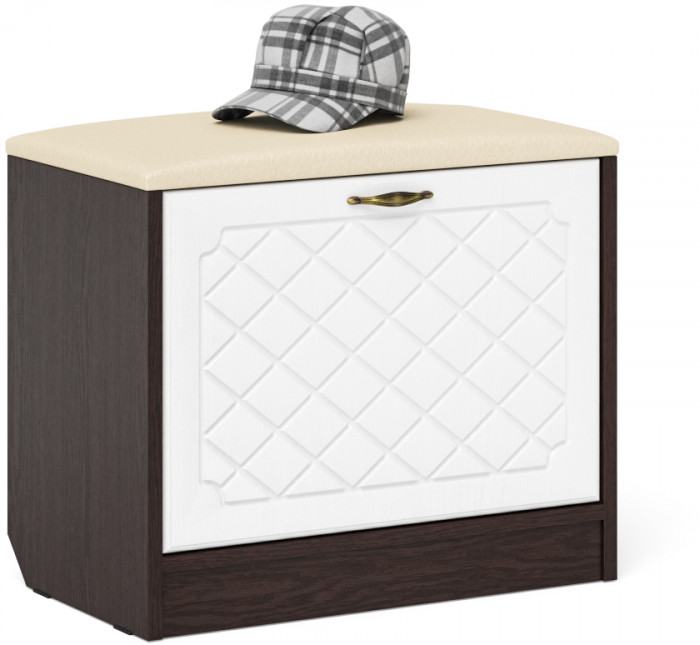 Прихожая П-6 Компоновка № 21, цвет венге/фасады МДФ белое дерево фрезеровка ромб, ШхГхВ 90х35х210 см., универсальная сборка