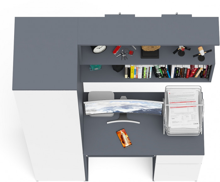 Мори компьютерный стол МС-1 правый + Пенал МШ400.1 + Полка 900, графит/белый