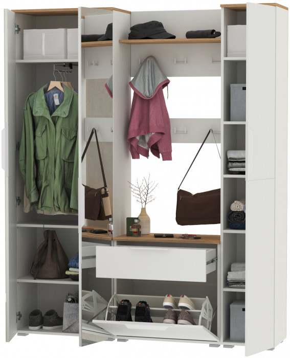 Октава Прихожая 15-123Н, белый шагрень/дуб крафт золотой/фасады МДФ белый шагрень