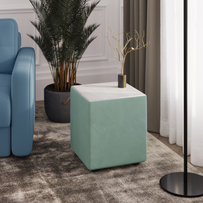 Пуфик "Стивен", Мятный/МДФ холст белый