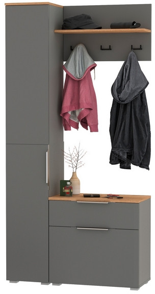 Октава Прихожая 14, цвет серый графит/дуб крафт золотой/фасады МДФ серый графит, ШхГхВ 97,1х35,4х197,6 см., универсальная сборка