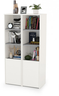 Торонто 13.13 Шкаф комбинированный + 13.13 Шкаф комбинированный, цвет белый шагрень/стальной серый, ШхГхВ 80х40,3х149,7 см., универсальная сборка