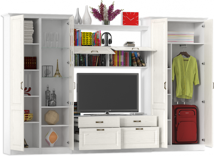 Ливерпуль Набор мебели 4, цвет ясень ваниль/белый, ШхГхВ 340х49,3х220,3 см.(без учёта карниза), ниша для тв 140х49х90 см., универсальная сборка