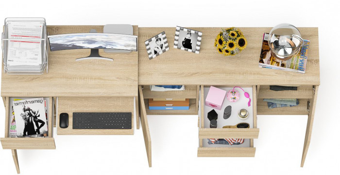 Мори компьютерный стол МС-1 левый + Комод МК1200.3, дуб сонома