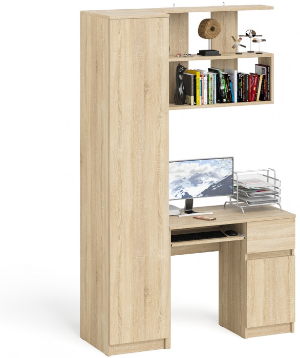 Мори компьютерный стол МС-1 правый + Пенал МШ400.1 + Полка 900, дуб сонома