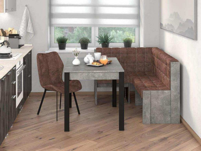 Угловая скамья Квадро Бетон ателье/Коньяк