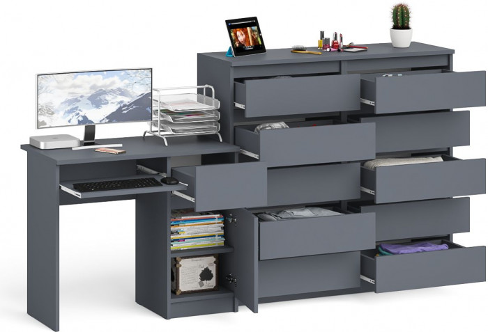 Мори компьютерный стол МС-1 правый + Комод МК1200.10, графит