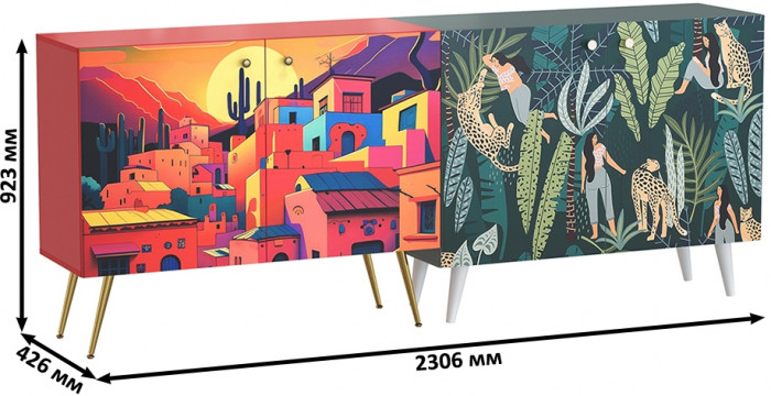 Либера Комод-тумба 16.230.01 + Кармин Комод-тумба 16.230.03, цвет пасифай/красный/белый, ШхГхВ 230,6х42,6х93,2 см., универсальная сборка