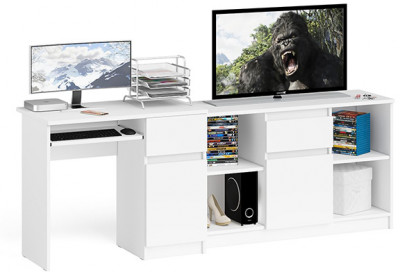 Мори Стол компьютерный МС-1 правый + Тумба МТВ1204.1, цвет белый, ШхГхВ 210,4х50х76,6 см., выдвижной ящик справа, НЕ универсальная сборка