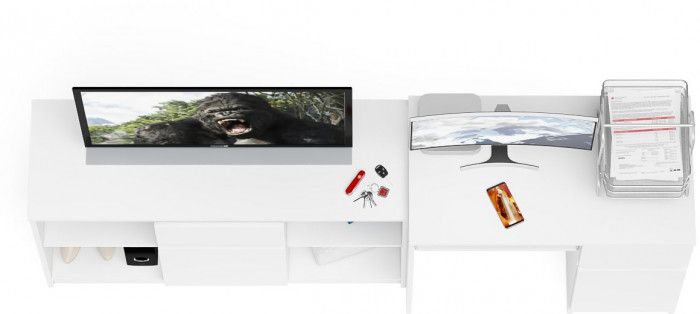 Мори Стол компьютерный МС-1 правый + Тумба МТВ1204.1, цвет белый, ШхГхВ 210,4х50х76,6 см., выдвижной ящик справа, НЕ универсальная сборка