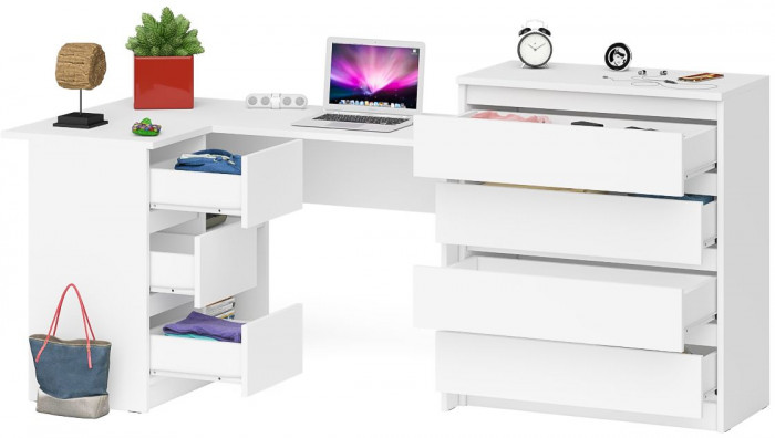 Мори Стол компьютерный МС-16 левый + Комод МК800.4, цвет белый, ШхГхВ 204,8х84,9х94 см., выдвижные ящики слева, НЕ универсальная сборка
