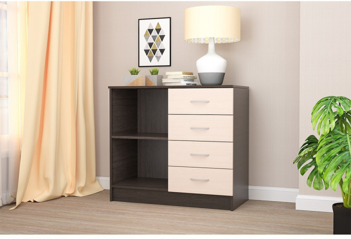 Кэт-7 Комод 1 створка, ящики (Крафт золотой / Графит)