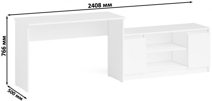 Мори Стол письменный МСП1200.1 + Тумба МТВ1200.1, цвет белый, ШхГхВ 240,8х50х76,6 см., универсальная сборка
