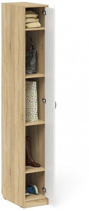 Прихожая П-6-500 Пенал, дуб сонома/фасады МДФ белое дерево фрезеровка ромб