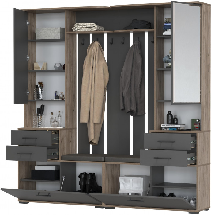 Два шкафа с вешалкой Домино 2-3431дкт/граф, дуб крафт табачный/графит