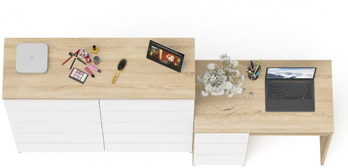 Мори компьютерный стол МС-6 левый + Комод МК1200.10, дуб сонома/белый