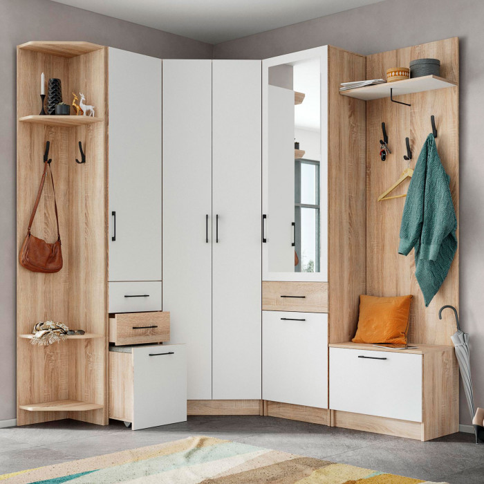 Прихожая Денвер пенал с зеркалом дуб сонома/белый