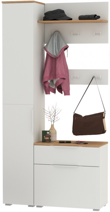 Октава Прихожая 16, белый шагрень/дуб крафт золотой/фасады МДФ белый шагрень