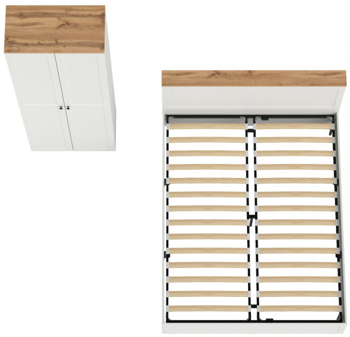 Остин 11.53 Кровать + ортопед + 16.307 Шкаф, белый шагрень/дуб крафт золотой