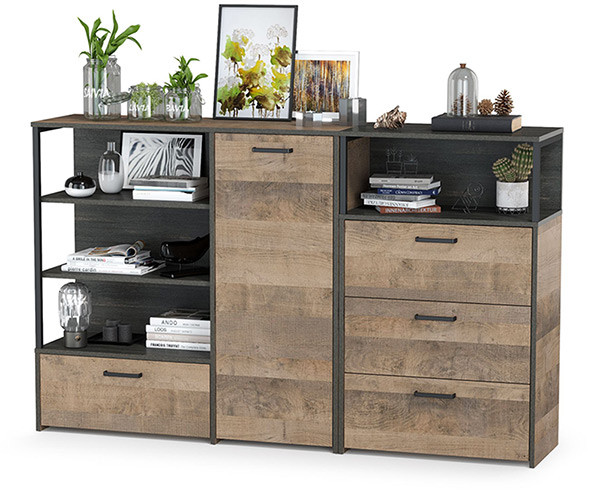 Трувор 13.307.01 Комод + 13.307.02 Комод с ящиками, цвет дуб гранж песочный/интра, ШхГхВ 175х37х106,9 см., универсальная сборка