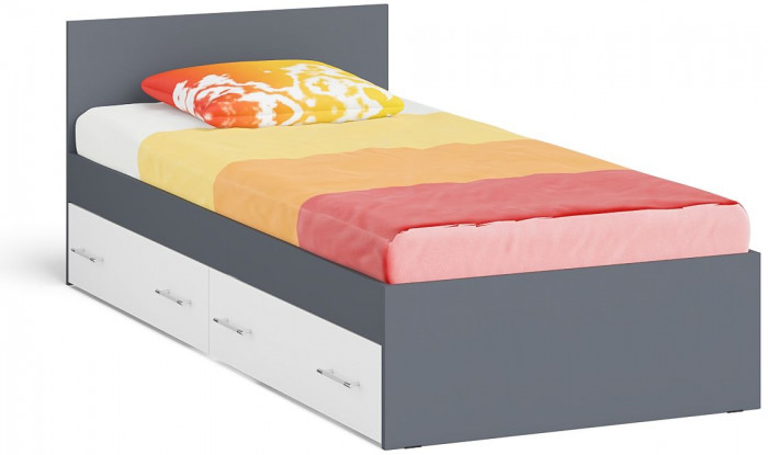 Мори Кровать с ящиками 0900, цвет графит/белый, ШхГхВ 93,5х203,5х70 см., сп.м. 900х2000 мм., без матраса, основание есть