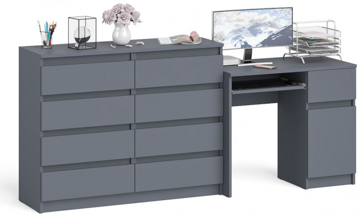 Мори Стол компьютерный МС-1 правый + Комод МК1200.8, цвет графит, ШхГхВ 210,4х50х94 см., выдвижной ящик справа, НЕ универсальная сборка