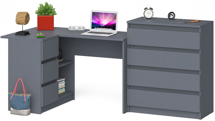 Мори Стол компьютерный МС-16 левый + Комод МК800.4, цвет графит, ШхГхВ 204,8х84,9х94 см., выдвижные ящики слева, НЕ универсальная сборка
