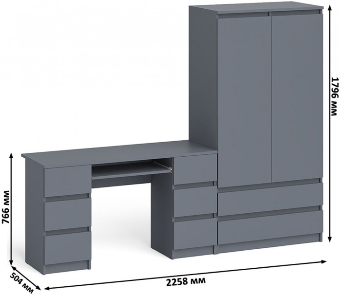 Мори Стол компьютерный МС-2 + Шкаф МШ900.1, цвет графит, ШхГхВ 225,8х50,4х179,6 см., универсальная сборка